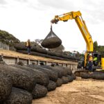 rock bag coastal protection system, erosion and scour control, flexible gabion basket rapid installation