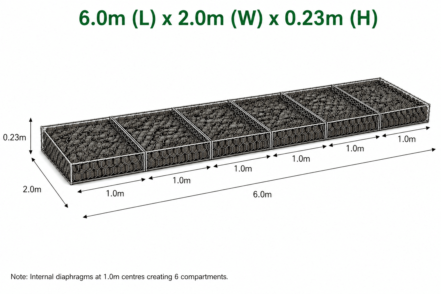 Gabion Mattress 6.0 x 2.0 x 0.23 @2.0mm Ø Bezinal