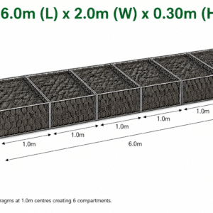 Gabion Mattress 6.0 x 2.0 x 0.30m @2.0mm Ø Bezinal