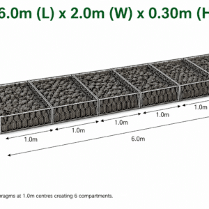 Gabion Mattress 6.0 x 2.0 x 0.30m @2.0mm Ø PVC