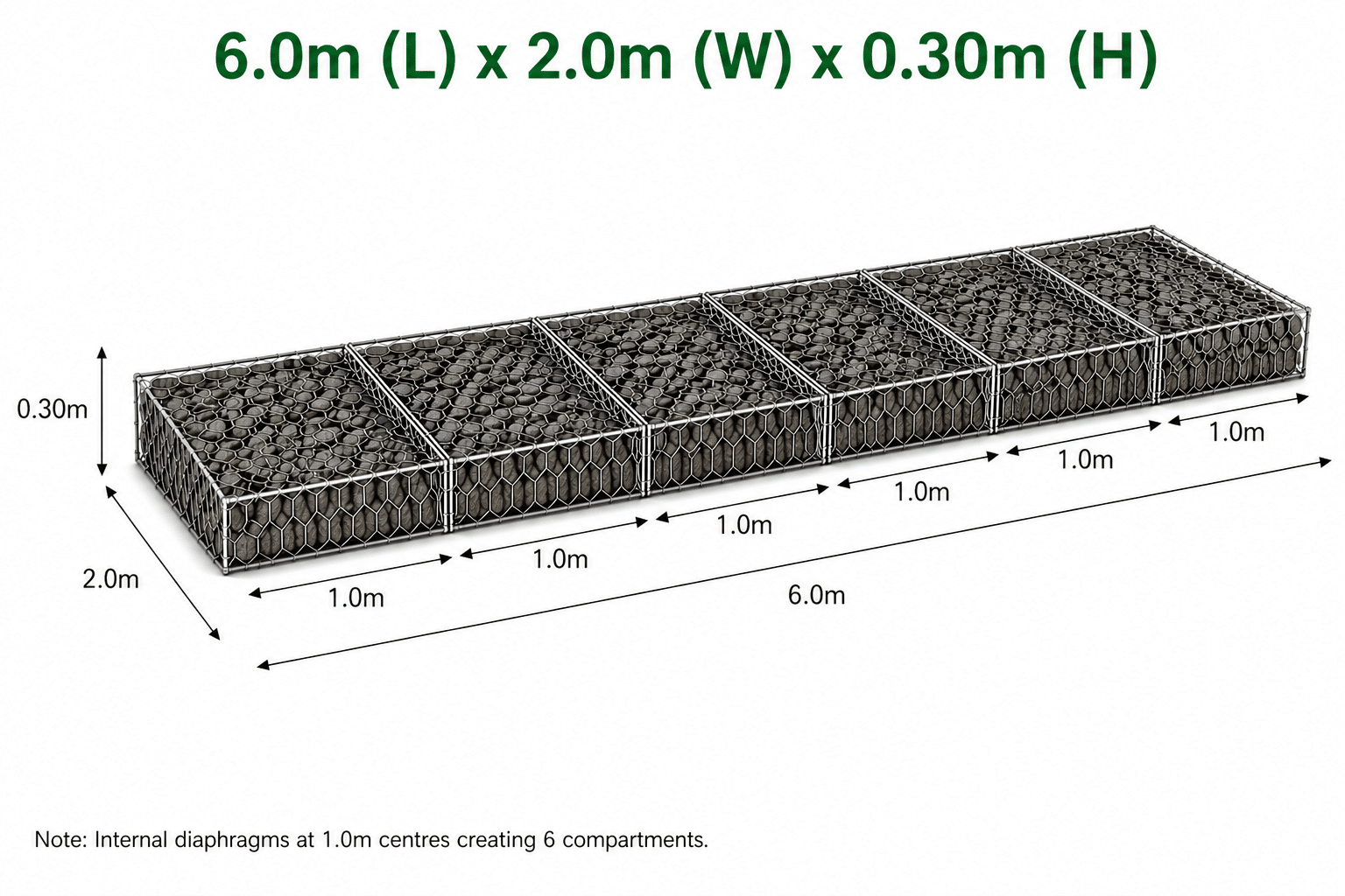 Gabion Mattress 6.0 x 2.0 x 0.30m @2.0mm Ø Bezinal - Image 2