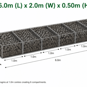 Gabion Mattress 6.0 x 2.0 x 0.50m @2.0mm Ø Bezinal